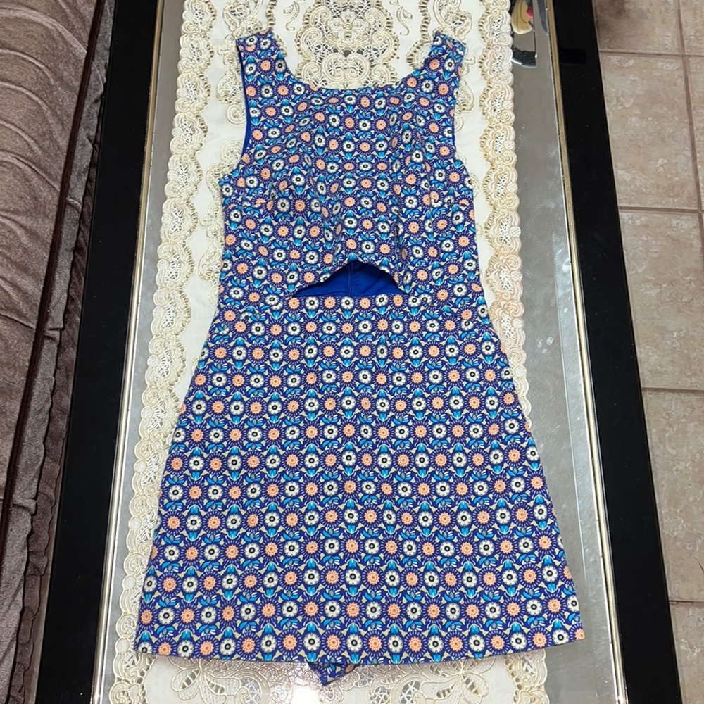 Zara blue floral romper with front cutout